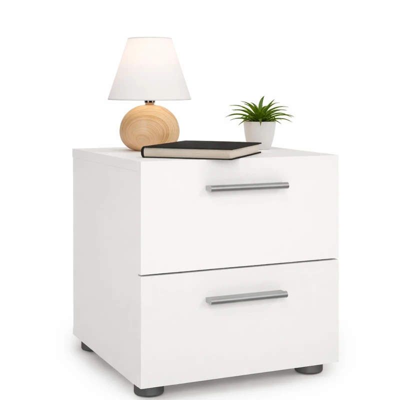 Well Home Segre Bedside Table with 2 Drawers in White 40x40x42.5cm - Image 1