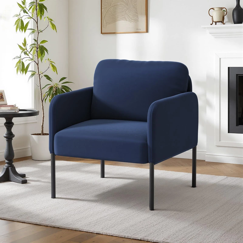 COLAMY Upholstered Armchair Accent Chair, Modern Lounge Chair with Padded Backrest, Soft Velvet Living Room Chair for Bedroom, Apartment & Reading Corner,Blue