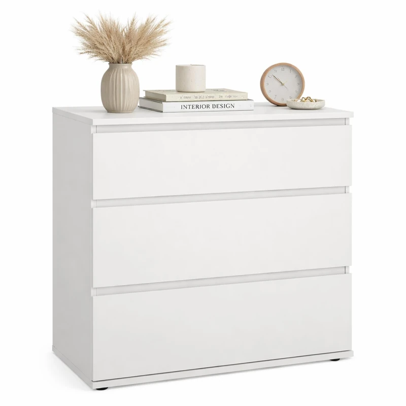 Well Home Jucar Chest of Drawers with 3 Drawers in White 76.5 x 40 x 83.8 cm