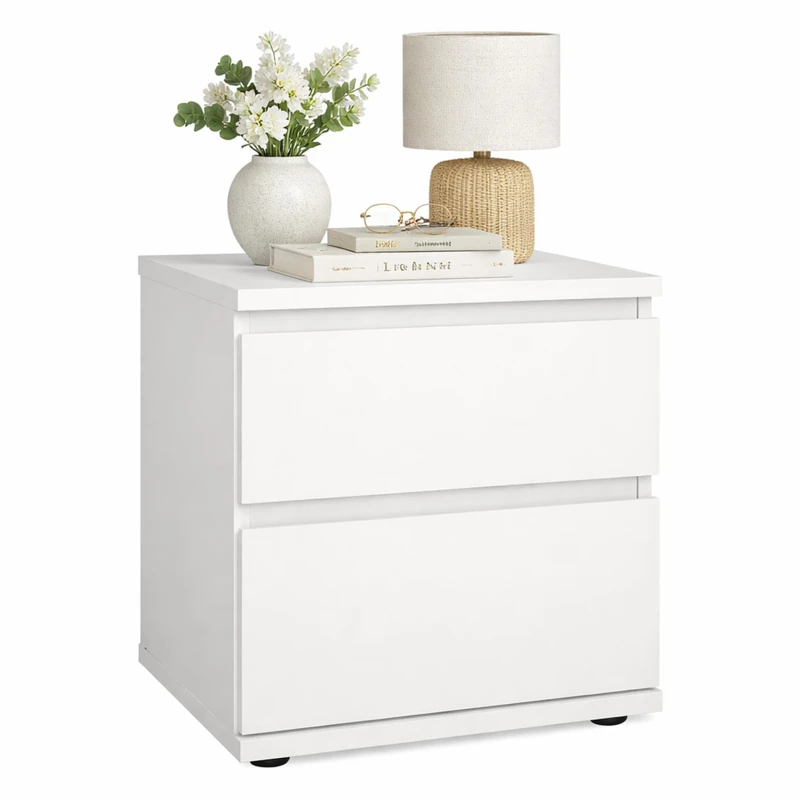 Well Home Júcar Bedside Table with 2 Drawers in White 40 x 34 x 48.2 cm - Image 1