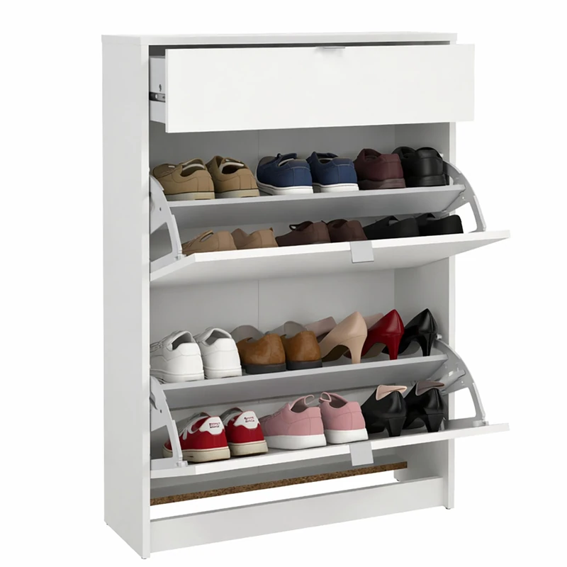 Well Home Adaja Shoe Rack with Drawer and 2 Folding Doors in White 70.5 x 24.5 x 101 cm