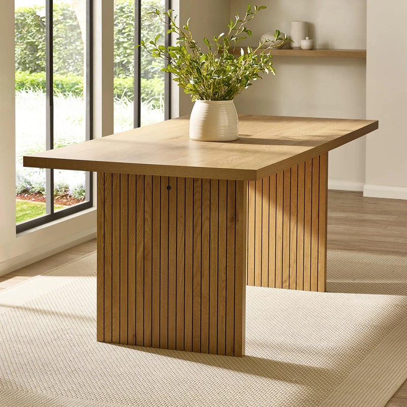 Julian Bowen Arundel Dining Table - Wooden Kitchen Table for 4-6 People with Wide Slatted Legs, Modern Oak Effect - 180 x 90cm