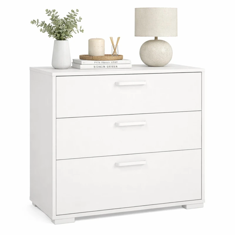 Well Home Eria Chest of Drawers with 3 Drawers in White 70x40x83cm - Image 1