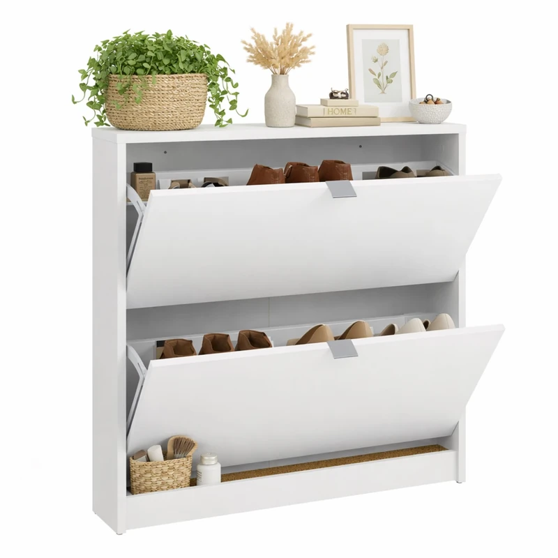 Well Home Adaja Shoe Rack with 2 Compartments in White 70.5x16.5x85cm