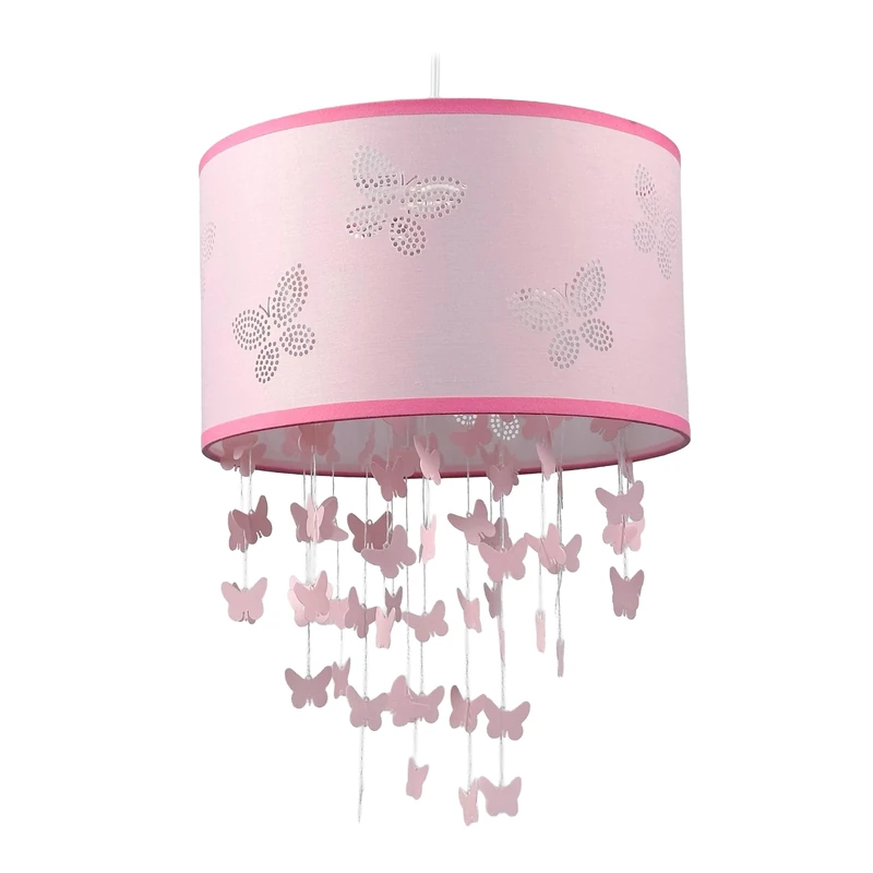 Relaxdays Children's Butterfly Pendant Light with Mobile, E27 Lampshade, 158x30 cm, Pink