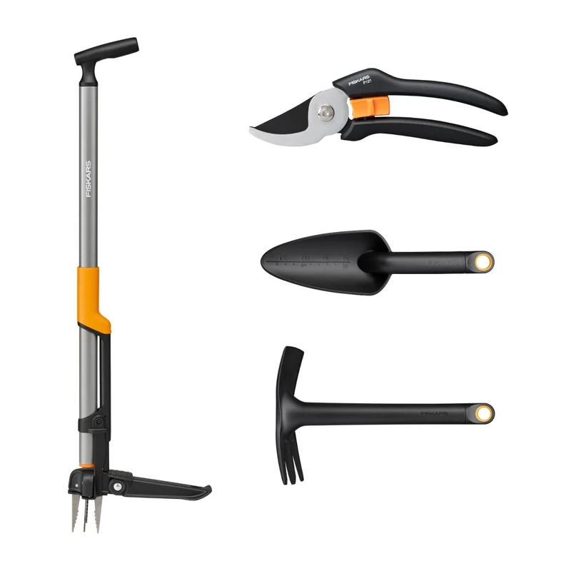 Fiskars Ergonomic Weed Puller + Hoe + Trowel + Pruner eCom