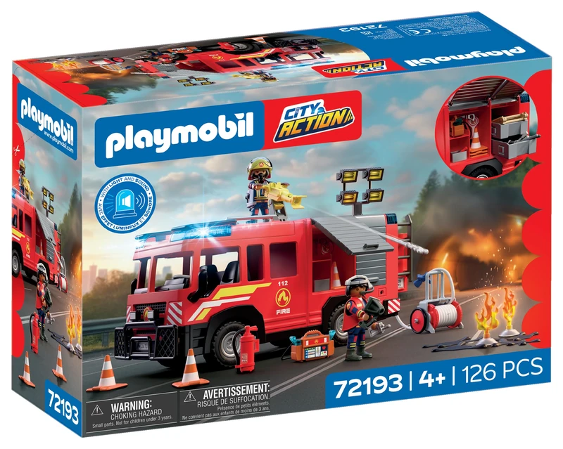Playmobil | City Action | Fire Rescue Truck | Emergency Vehicle with Light & Sound, Water Cannon, Foam Projectile & Extensive Equipment | For Children Aged 4+ | 72193