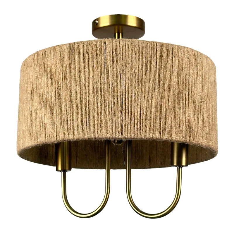Relaxdays Boho Ceiling Lamp with Paper Rope, Metal, 2 E14 Bulbs, 35x35x35 cm, Natural/Bronze