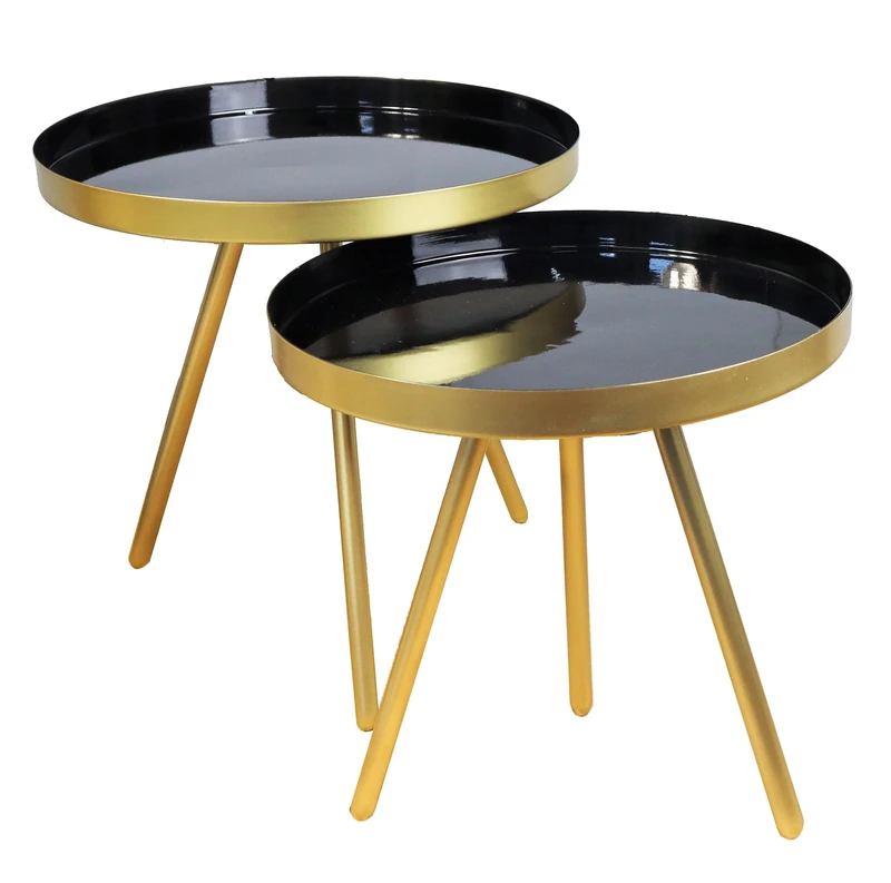 A ASPECT Ava Round Metal Nest Of 2 Table (Black/Gold)