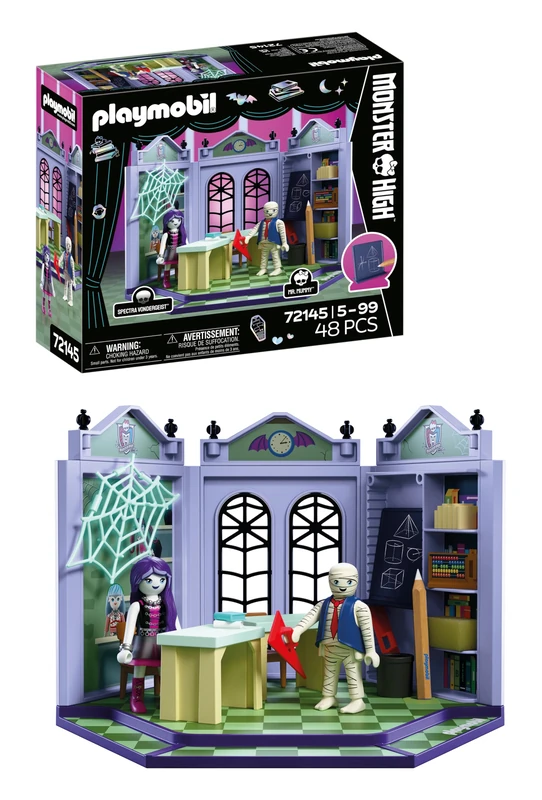 Playmobil | Monster High™ | Monster High Classroom | Classroom Playset with Mr. Mummy, Spectra Vondergeist, Blackboard & Glow‑in‑the‑Dark Spider Web | For Fans Aged 5+ | 72145