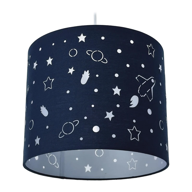Relaxdays Children's Room Hanging Lamp, Space Design, 125x30cm, Pendant Lamp for Kids, Blue
