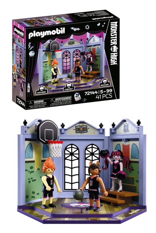 Playmobil | Monster High™ | Monster High Casketball Court | Sports Hall Playset with Draculaura, Clawd Wolf, Heath Burns & Basketball Action | For Fans Aged 5+ | 72144