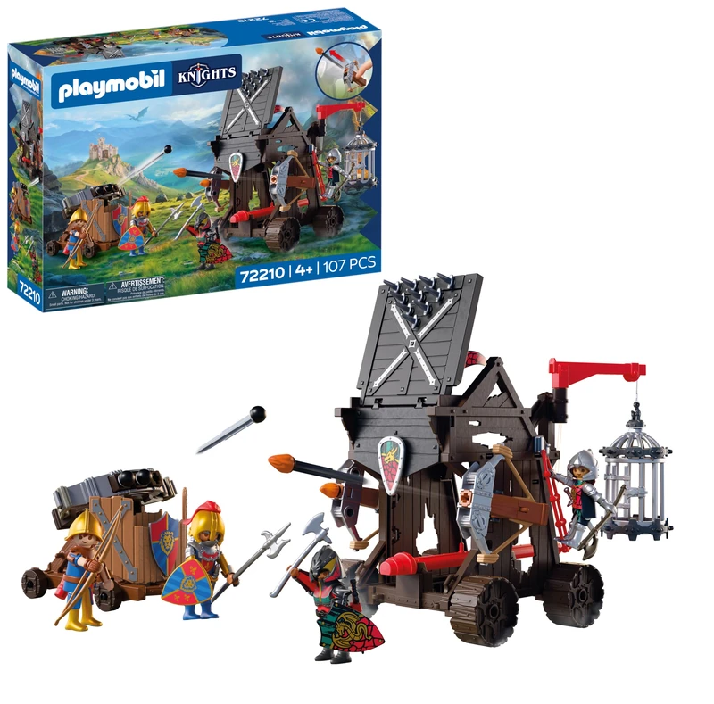 Playmobil | Knights | Dragon Knights Siege Tower | Siege tower with battering ram, ballista, cage and 4 knights | For children aged 4 and up | 72210
