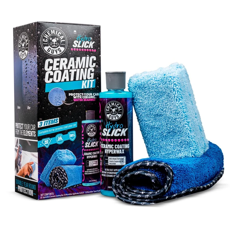 Chemical Guys HydroSlick Ceramic Coating Kit – DIY SiO2 Protection for Cars, Trucks, SUVs, Motorcycles, RVs – Includes Ceramic Spray, Applicator and Microfiber Towel – Hydrophobic Paint Protection
