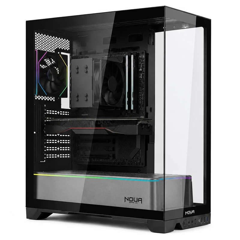 Noua Utopia FS100, ATX Gaming Case, Triple Continuous Tempered Glass Without Frames, ARGB Fan and ARGB LED Strip, Liquid Cooling Support up to 360 mm, Silver