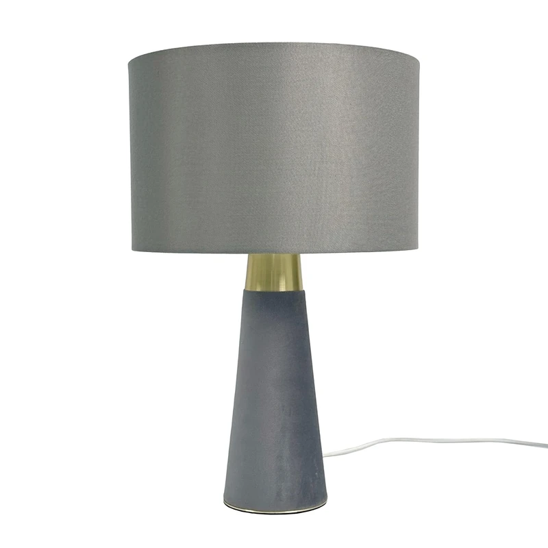 Relaxdays Table Lamp, Linen Shade & Velvet Base, E27, H x D: 47 x 40 cm, Bedside Lamp with Cable, Bedroom, Grey - Image 1