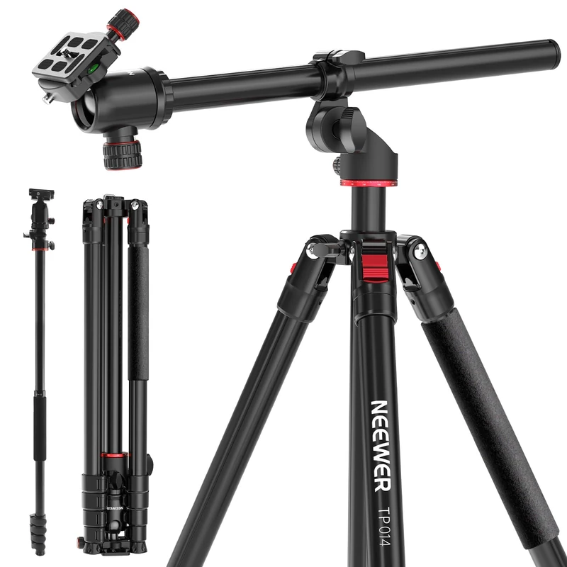 NEEWER BASICS Overhead Camera Tripod Monopod with Ball Head & Horizontal Center Column, 76 Inch Tall Metal DSLR Video Travel Stand, Arca Type QR Plate & Inverted Legs, Max Load 17.6 lb, TP014