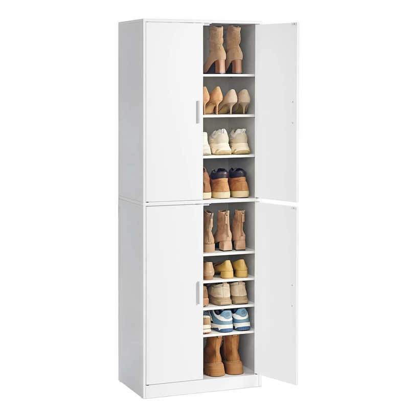 VASAGLE Storage Kitchen Cupboard, Pantry Cabinet with Adjustable Shelves, Freestanding Sideboard Organiser Unit, Modern Shoe Storage Cabinet with Doors, 9 Tier, 4 Doors, Cloud White HSC901WB01 - Image 1