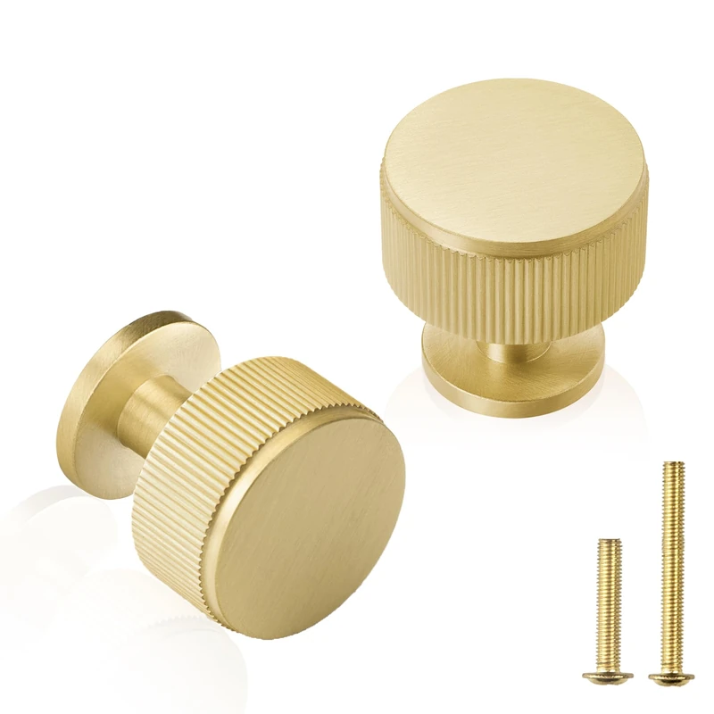 QOGRISUN Solid Brass Cabinet Knobs 15 Pack – 1-1/8″ Heavy Duty Brushed Gold Drawer Pulls, Modern Round Furniture Knobs for Kitchen Cabinets, Dressers, Closets, Vanity – Eleganza Series