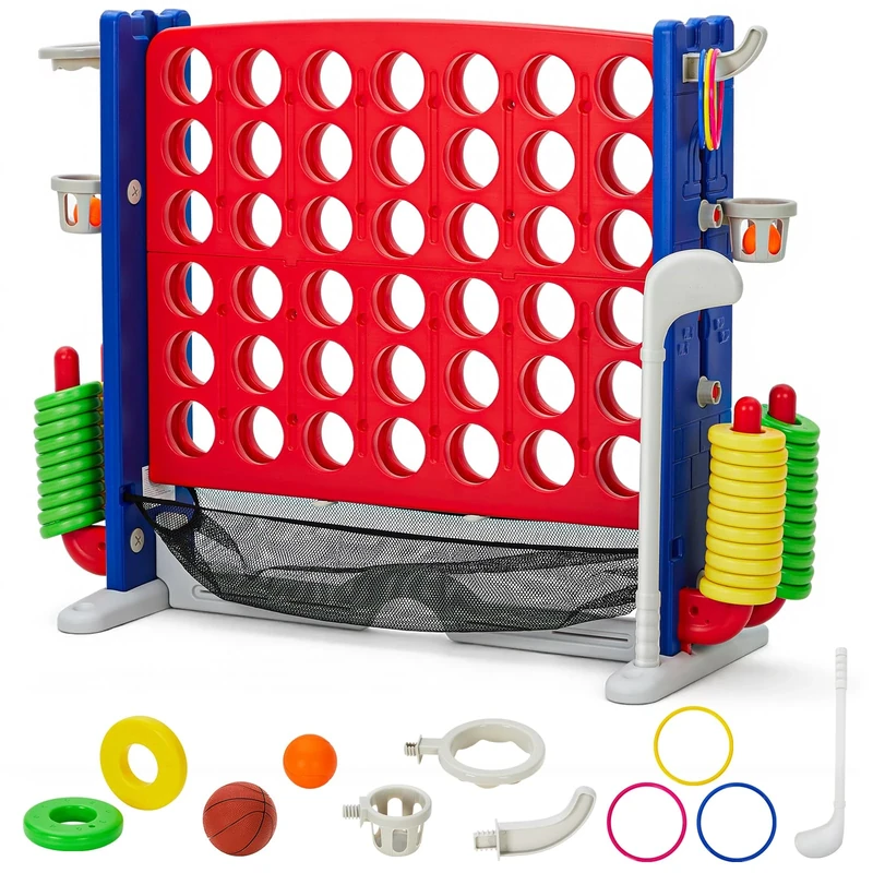 Giant 4 Connect in a Row Game, Jumbo Connect 4 Outdoor Game With Adjustable Height(36-48 In) and 42 Jumbo Rings Quick Release Slide,Yard Games For Kids And Adults, Ideal For Holiday Party Family Game - Image 1