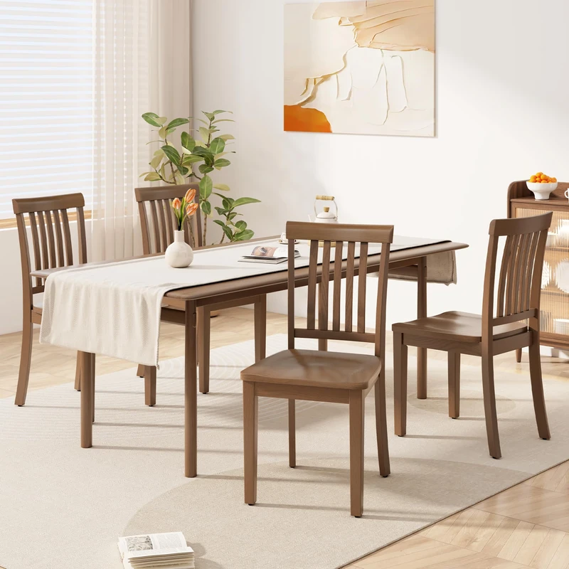 COLAMY Wooden Dining Chairs Set of 4, High Back Windsor Kitchen Chairs for Dining Room, Ergonomically Designed Saddle Contour Seat Follows the Natural Curve of Hips with Anti-Slip Pads, Light Brown