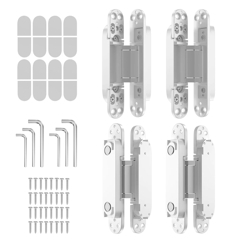 4-Pack 7 inch Hidden Hinges for Doors Invisible Hinges Concealed Zinc Alloy 180 Degree Swing 3 Way Adjustable Butt Silent Door Hinge 7 x 2.8 x 1 inch (White)