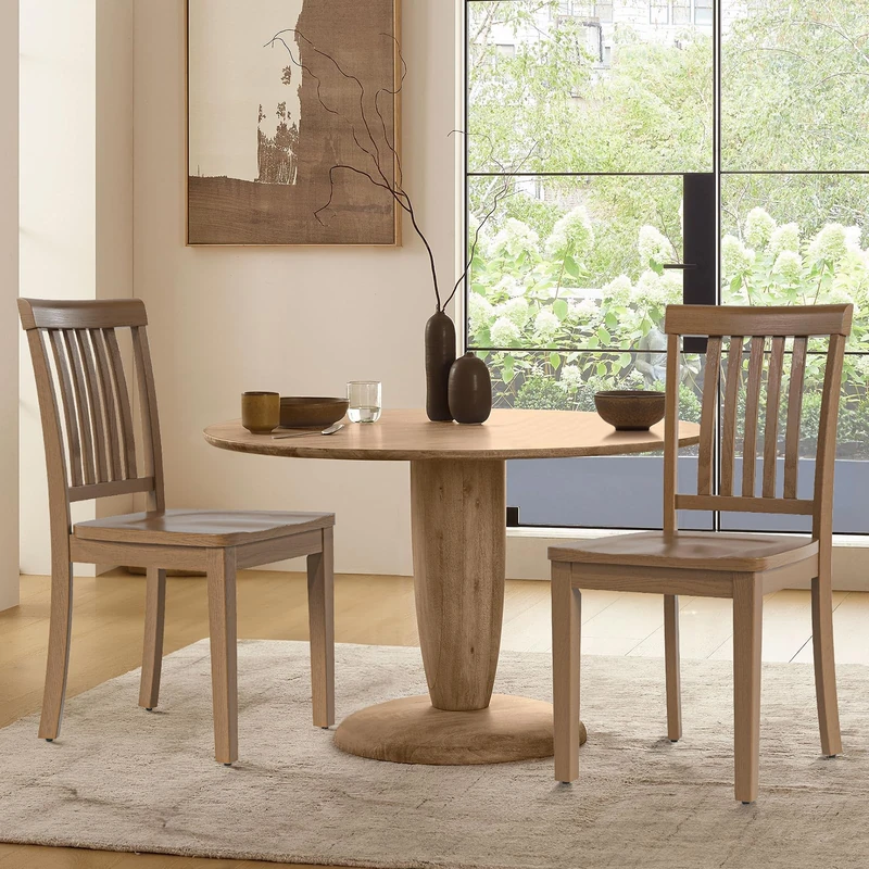 COLAMY Wooden Dining Chairs Set of 2, High Back Windsor Kitchen Chairs for Dining Room, Ergonomically Designed Saddle Contour Seat Follows the Natural Curve of Hips with Anti-Slip Pads, Light Brown