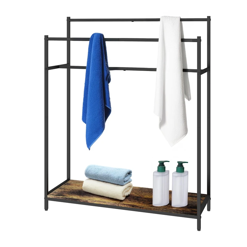 Relaxdays Industrial Freestanding Towel Rack with Shelf, 100x82x29 cm, Brown/Black