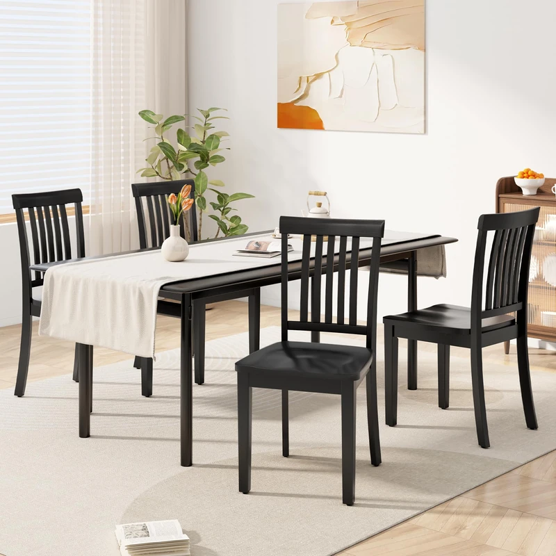 COLAMY Wooden Dining Chairs Set of 4, High Back Windsor Kitchen Chairs for Dining Room, Ergonomically Designed Saddle Contour Seat Follows the Natural Curve of Hips with Anti-Slip Pads, Black