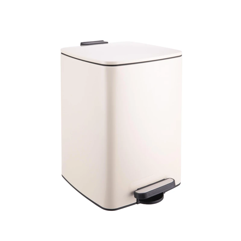 Relaxdays Kitchen Bin, 20L, Soft-Close Lid, Removable Inner, Matt Metal, Square Pedal Bin, Beige, 40x29x34cm