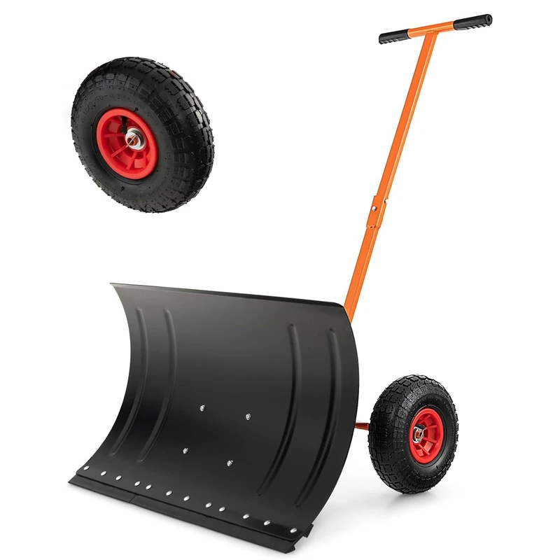 HOMFME Snow Pusher Shovel with Wheels, Rolling Manual Snow Shovel
