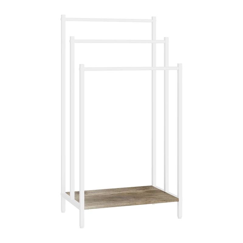 Relaxdays Freestanding Towel Rack with Shelf, 81x43x28 cm, Wood Effect, 3 Bars, Natural/White