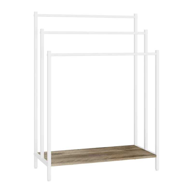 Relaxdays Freestanding Towel Rack with Shelf, 3 Bars, Wood-Effect, 81x60x28 cm, Natural/White