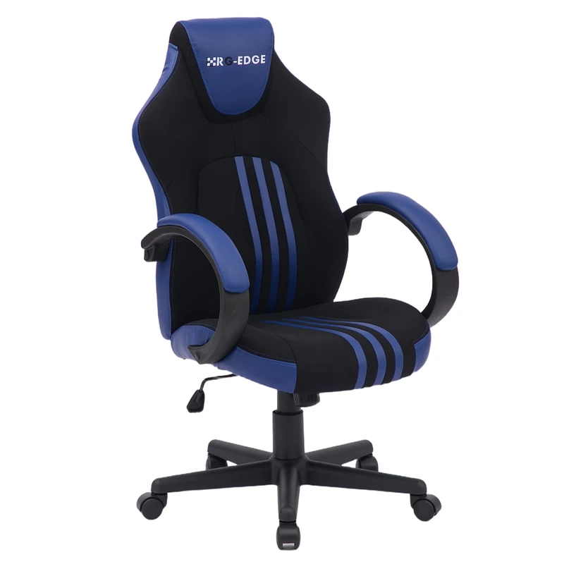 RayGar RG-EDGE Gaming Style Office Computer Chair, High Back Ergonomic Swivel Desk Chair with Padded Armrests, Height Adjustable, 360 Degree Swivel, Breathable Fabric with PU Leather Accents (Blue)