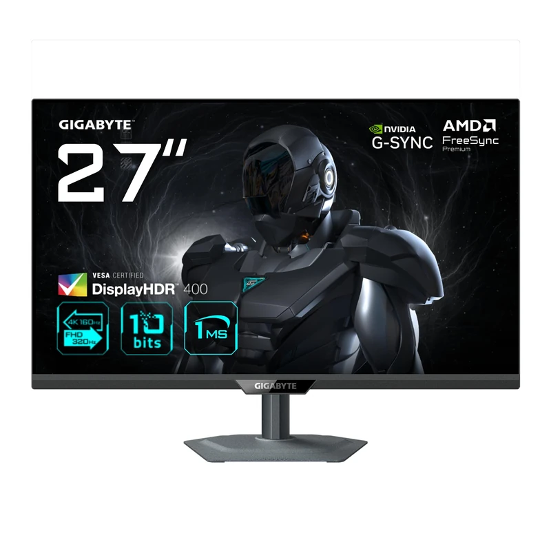 Gigabyte G27U 27” 4K UHD Gaming Monitor - Dual Mode (4K 160Hz or FHD 320Hz), 3840 x 2160, 1ms, 350 cd/m², FreeSync Premium, DisplayHDR400, HDMI 2.1, Displayport 1.4