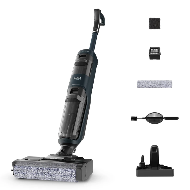 Tefal X-CLEAN 2 Cordless 2-in-1 Wet & Dry Vacuum Mop – Hard Floor Cleaner with Self-Cleaning, ECO & MAX modes, Self-Propelled Brush-roller, 35 Min Battery, Intuitive LED display, Grey GF2251M5