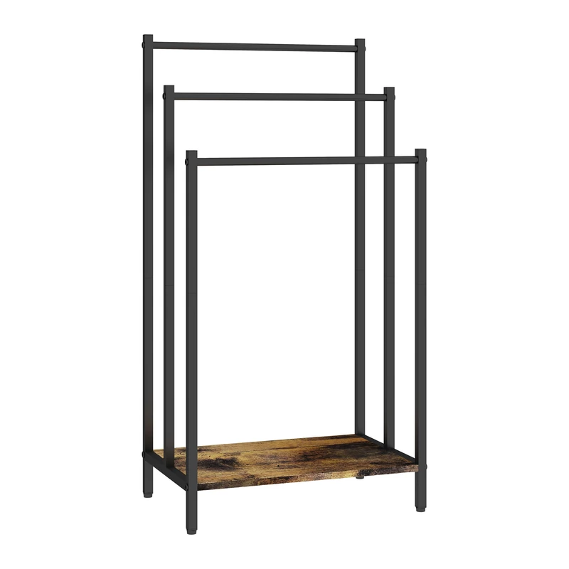 Relaxdays Towel Rack with Shelf, Industrial, 3 Bars, Freestanding, 81x43x28cm, Dark Brown/Black