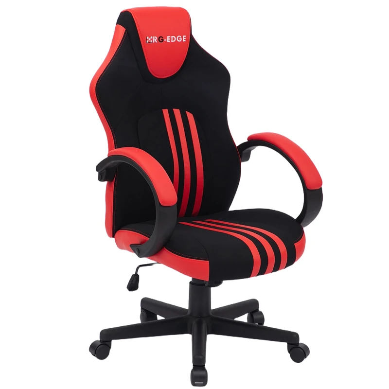 RayGar RG-EDGE Gaming Style Office Computer Chair, High Back Ergonomic Swivel Desk Chair with Padded Armrests, Height Adjustable, 360 Degree Swivel, Breathable Fabric with PU Leather Accents (Red)