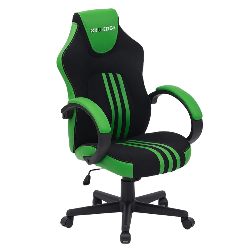 RayGar RG-EDGE Gaming Style Office Computer Chair, High Back Ergonomic Swivel Desk Chair with Padded Armrests, Height Adjustable, 360 Degree Swivel, Breathable Fabric with PU Leather Accents (Green)