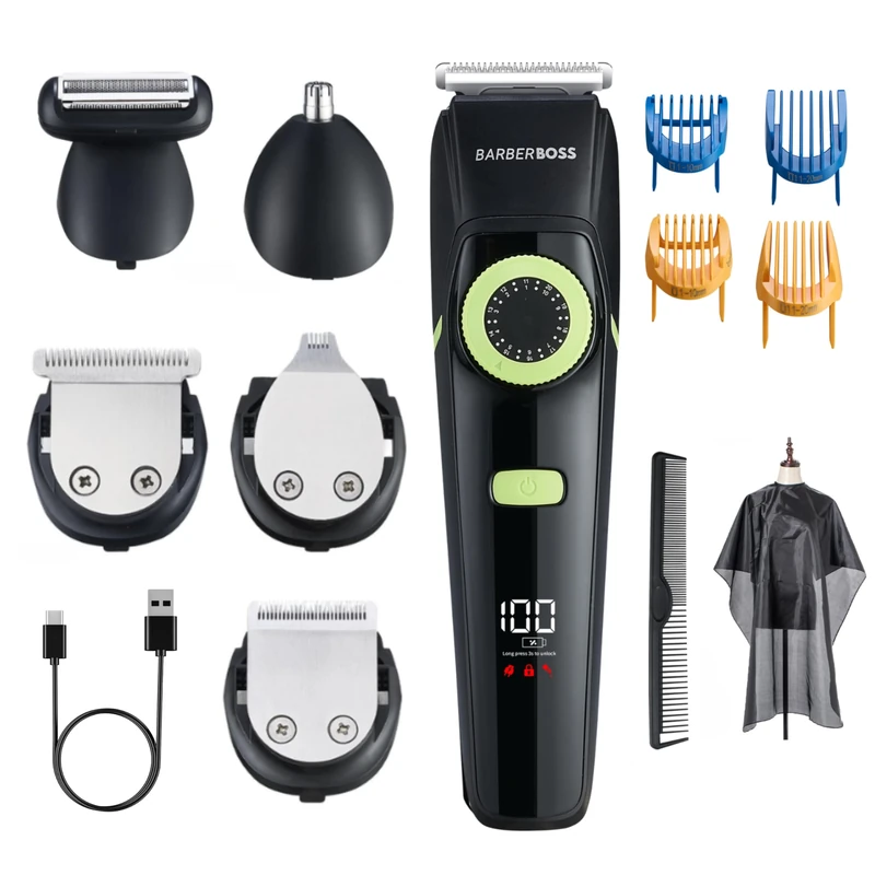 BarberBoss Men’s Grooming Kit, Cordless Beard Trimmer, Hair Clippers, Nose & Ear Trimmer, 5-in-1 Men’s Hair Clipper, Waterproof with Precision Dial