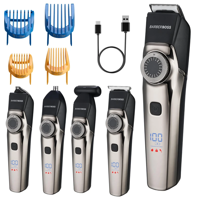 BarberBoss Professional Beard Trimmer for Men, Cordless Hair Clippers & Ear/Nose Grooming Kit, 39 Length Settings, Waterproof Men’s Grooming Kit