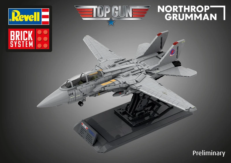 Revell Brick System 00963 Maverick's F-14A Tomcat Top Gun - Brick Model Kit - 1:32 Scale Unbuilt, 57.6cm in length, over 2,500 Pieces, Includes Maverick and Goose Figures, Display Stand, Stickers