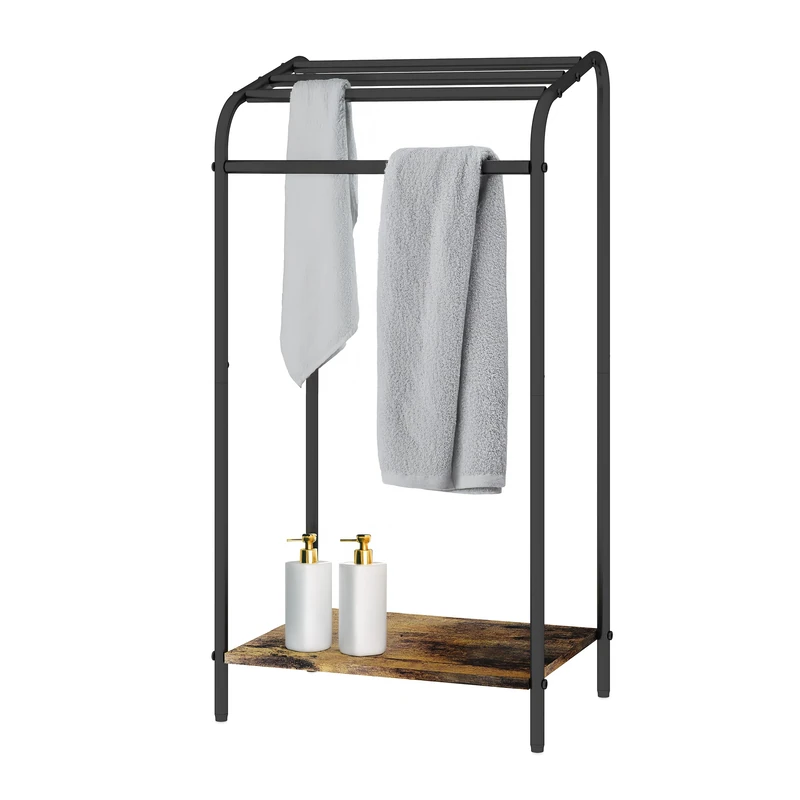 Relaxdays Industrial Freestanding Towel Rack with Shelf, 79.5x41.5x28.5cm, Brown/Black