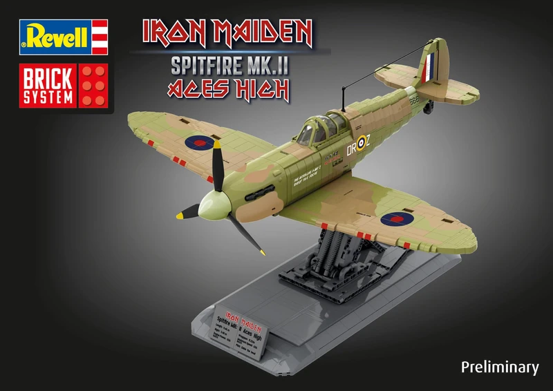 Revell Brick System 00962 Iron Maiden Spitfire MK.II Aces High - Brick Model Kit - 1:18 Scale Unbuilt, 52.5cm in length, over 2,500 Pieces, Includes Eddie Figure, Display Stand and Stickers
