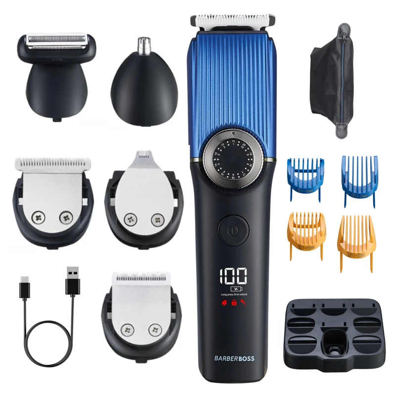 BarberBoss 5-in-1 Beard Trimmer for Men, Cordless Men’s Hair Clippers, Nose & Ear Trimmer, Waterproof Men’s Grooming Kit with Precision Dial, Beard Groomer for Men