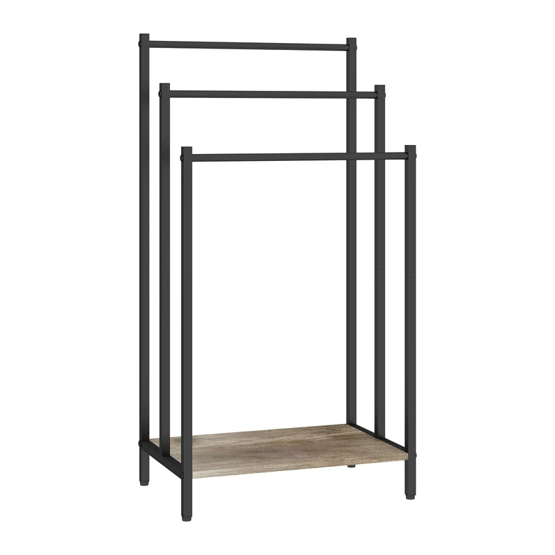 Relaxdays Freestanding Towel Rack with Shelf, 81x43x28 cm, Wood Effect, 3 Bars, Natural/Black