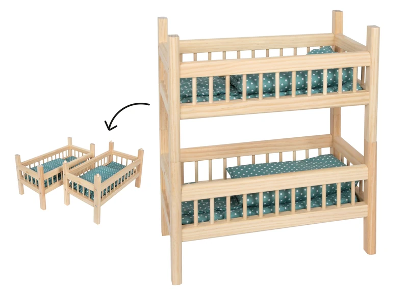 small foot natural wooden doll’s bunk bed, 2-in-1 wooden doll’s bed, with cuddly bedding, for children of 3 years and older, 12822