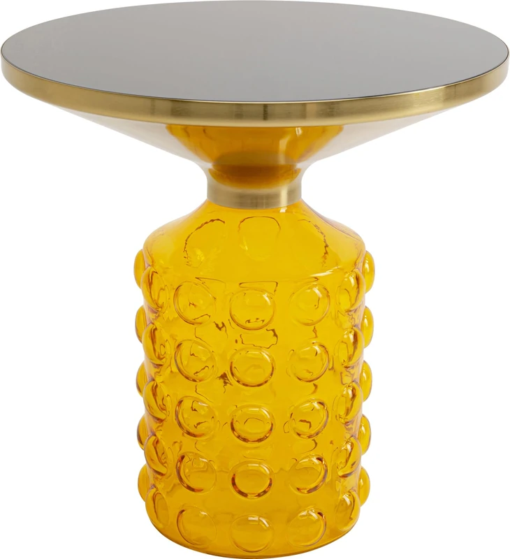 Kare Lola Design Side Table Yellow Round Diameter 35 cm Glass Base Coffee Table Living Room Bedside Table