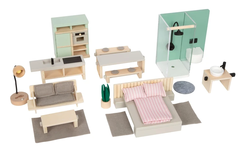 small foot doll’s house furniture set, detailed furniture set with high visible wood content, equipment for doll’s houses, from 3 years and up, 12818
