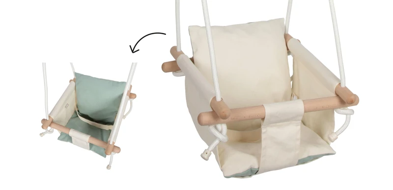small foot beige babies’ swing with removable reversible cushion and length-adjustable strap for babies and young children from 12 months, 12800